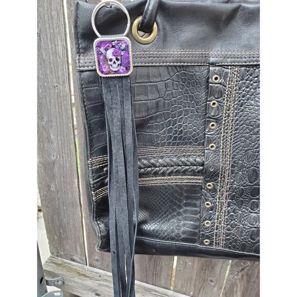 Handmade boho skull lover Leather Fringe Western bag charm Long fringe keychain - Picture 4 of 4